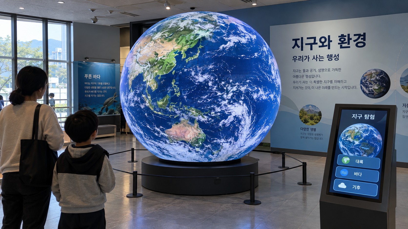 전시관에 설치된 구형 LED