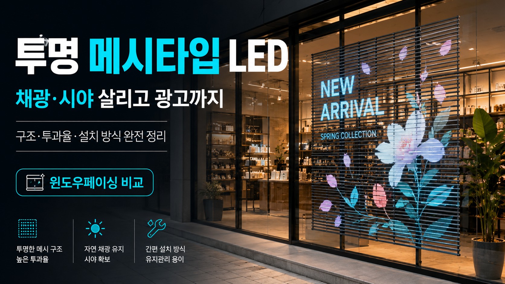 투명 메시 LED, 유리창을 가리지 않고 화면을 얻는 방법 — 창문형 투명 LED의 구조와 선택 기준