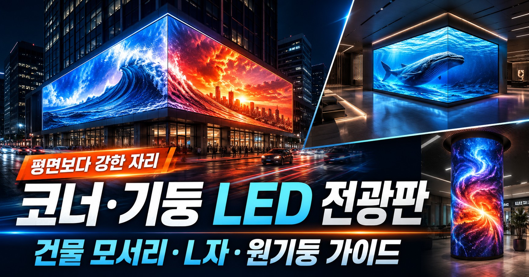 코너·모서리·기둥 LED 전광판 — 각을 감싸는 화면이 평면보다 강한 이유