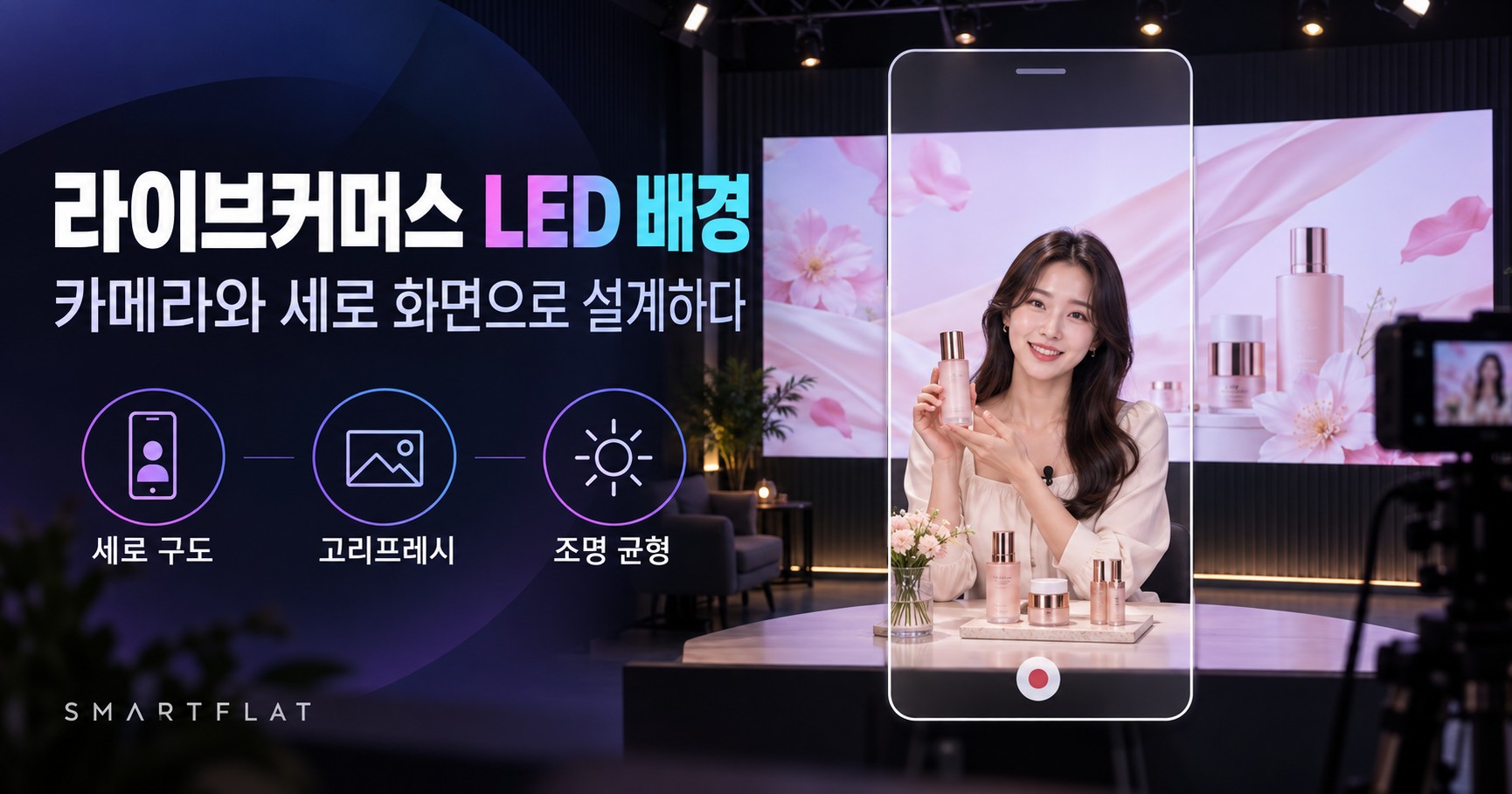 라이브 커머스 스튜디오 LED 미디어월 — 세로 화면으로 송출되는 방송의 배경은 다르게 설계합니다