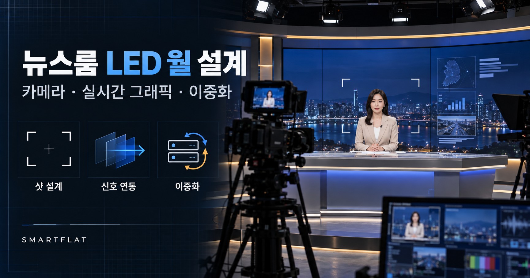 방송 뉴스룸 LED 월 — 카메라, 그래픽 시스템, 24시간 방송까지 고려한 설계 가이드