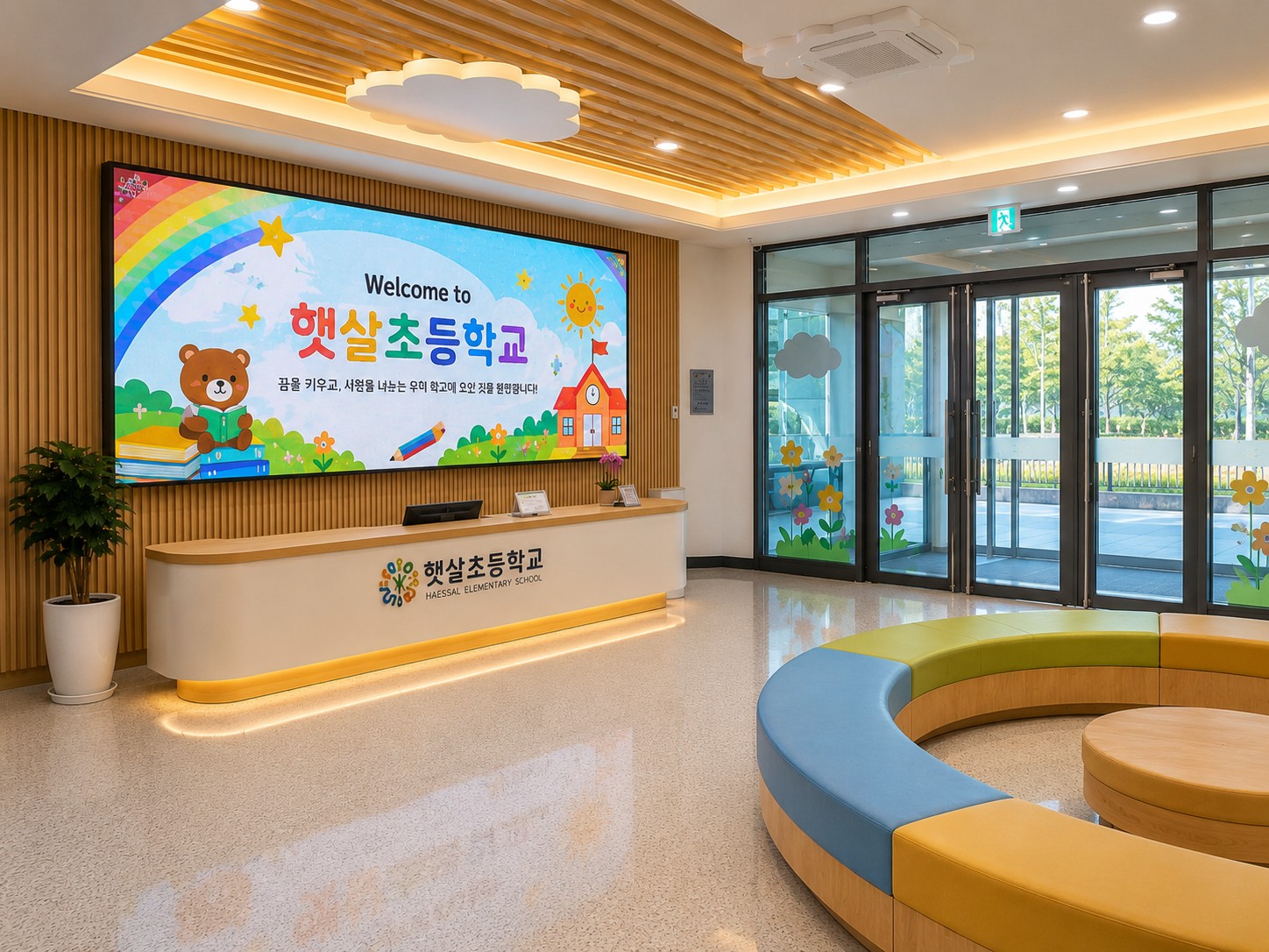 경기도 초등학교 로비 P2.0 LED 미디어월 설치 LED 전광판 시공 사례 - 스마트플랫