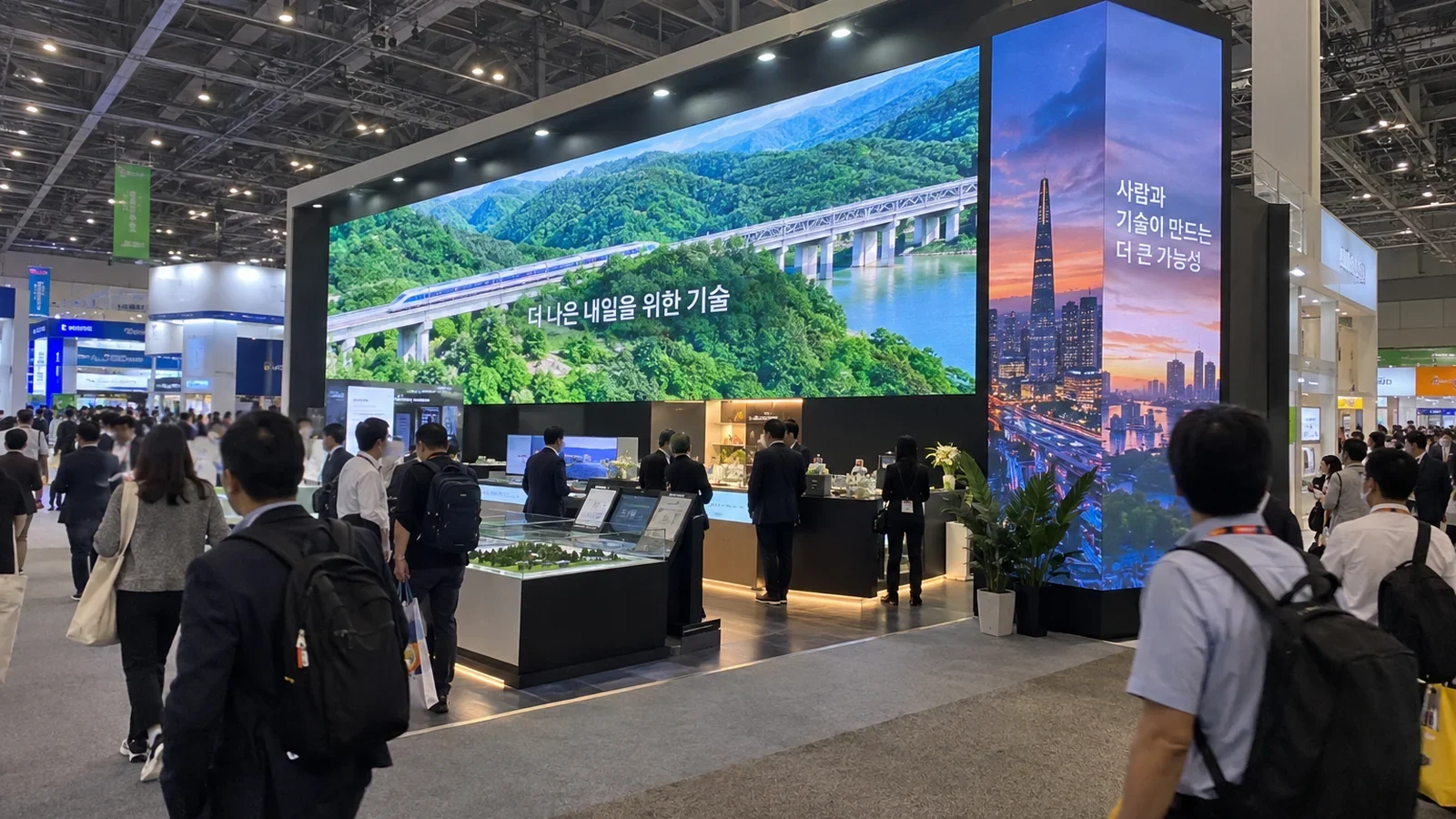 박람회 부스 배경 LED 월과 모서리 세로형 LED 스탠드